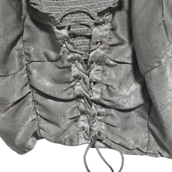 Shein Curve Olive Green Crop Top Womens Size 3XL Ruched Lace-Up Ruffled Tank Top - Picture 4 of 5